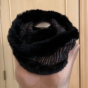 FAUX FRENZI/DENA Black Faux Fur Multi Pastel Urban Knit Infinity Winter Scarf